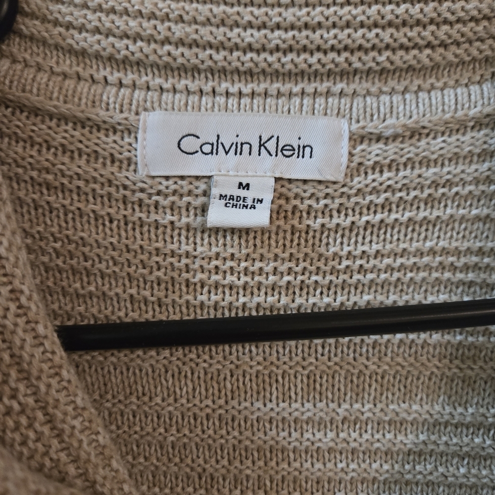 Calvin Klein Medium Cowl Neck Sweater Beige Texture Winter Comfy Long Oversized - Picture 3 of 6
